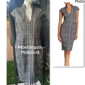 Alexia Admor NY Glenn Grey Metallic Plaid Tweedy Knit Cap Sleeve Sheath Dress 10